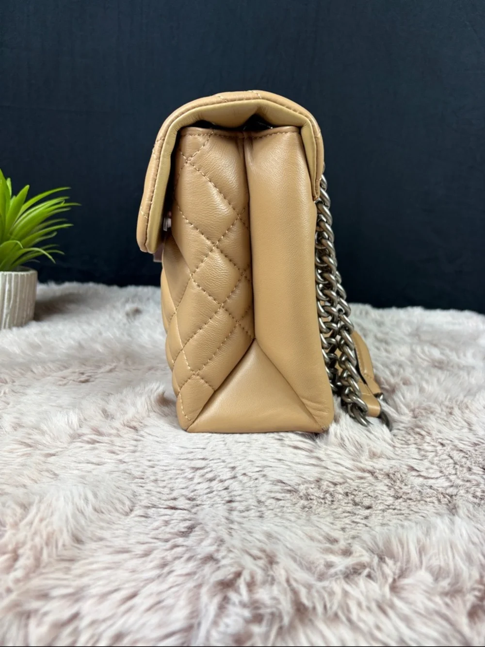 Kurt Geiger London Brixton Diamond Quilted Leather Camel Tan Antiqued Hardware